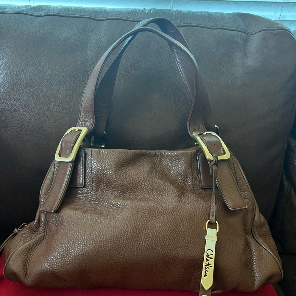Cole Haan Brown Leather Shoulder Bag with Gold Hardware